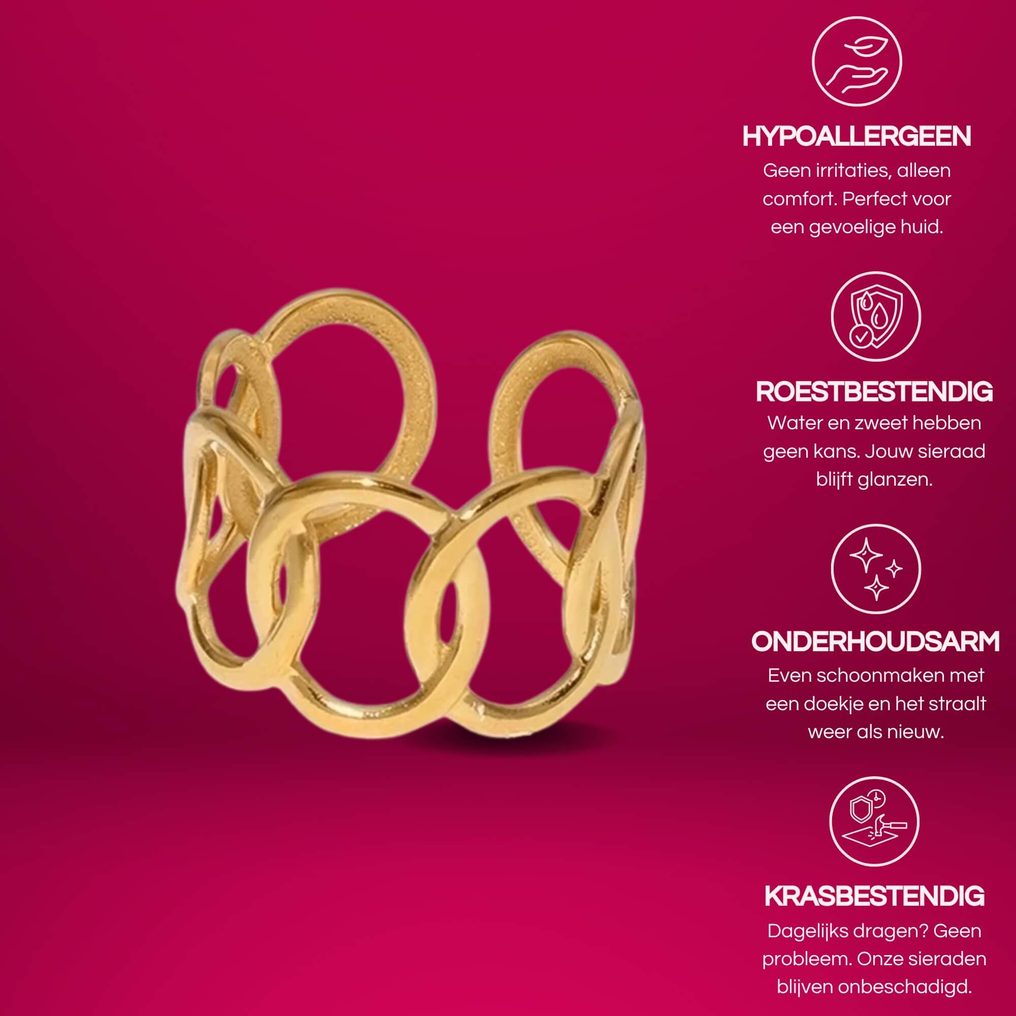 Gouden All About That Oval Ring – Stijlvolle, verstelbare ring met 7 ovalen, een bold en tijdloos design.