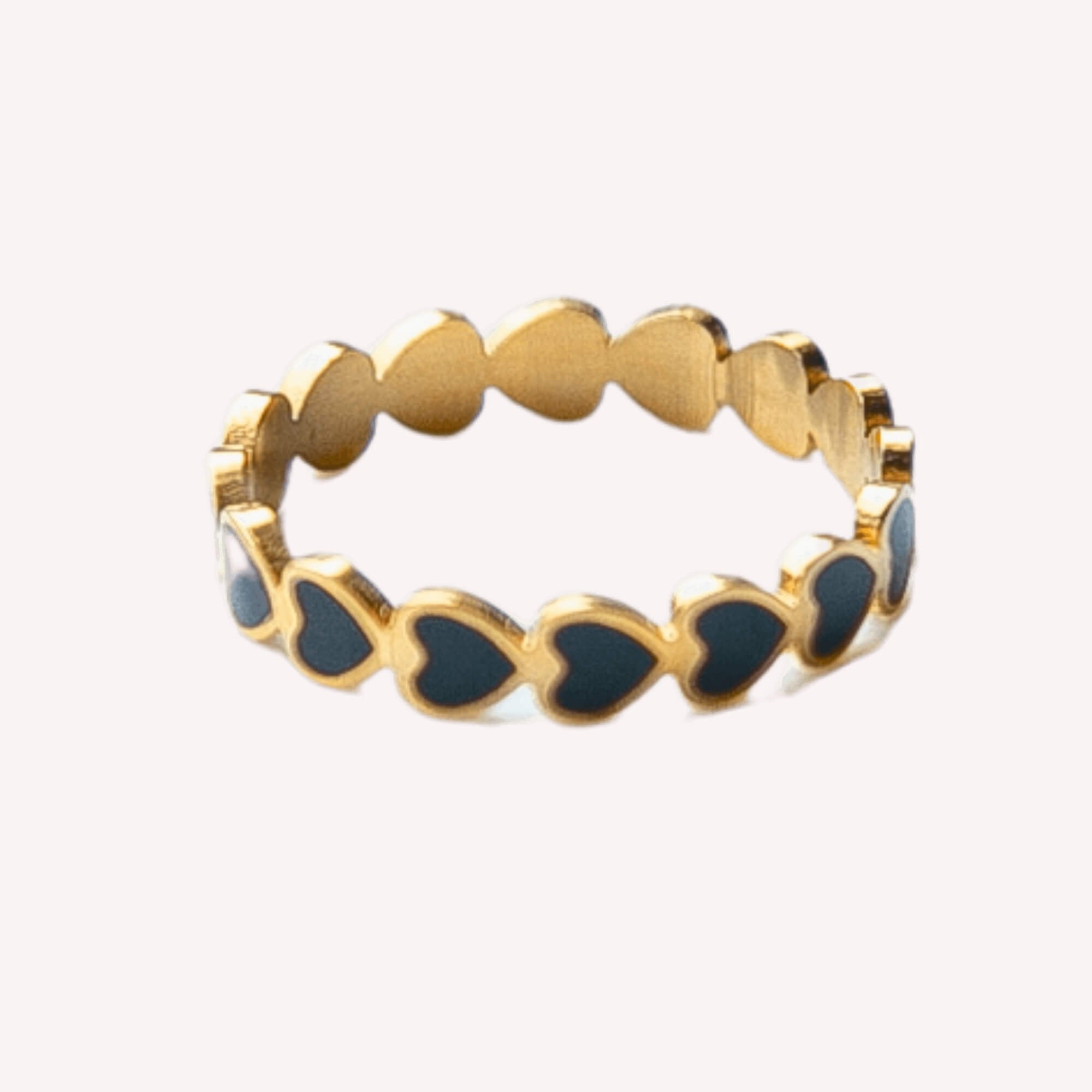 Zwarte Hearts in Harmony Ring – zwarte hartjesring gemaakt van hypoallergeen roestvrij staal voor vrouwen.
