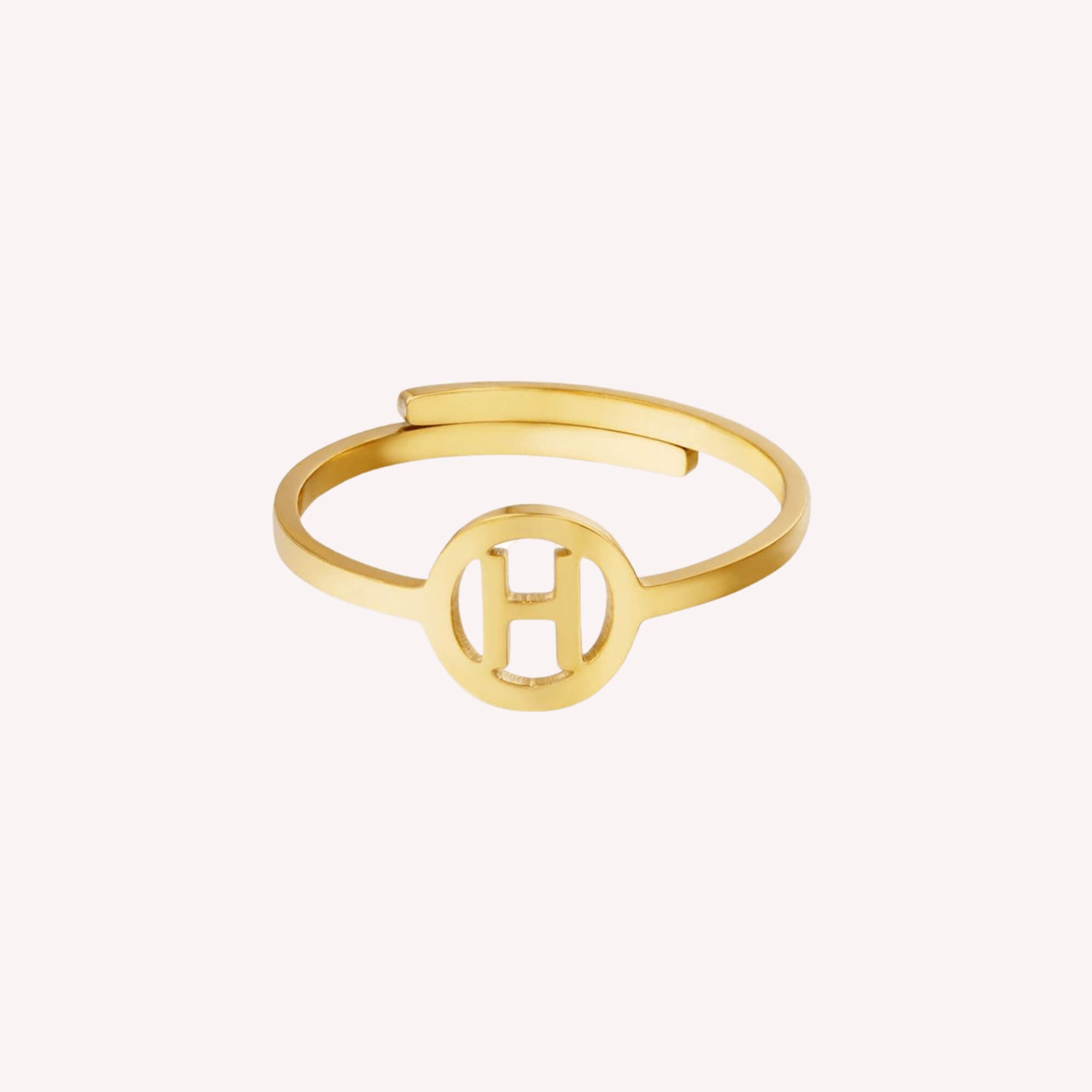 Gouden verstelbare ring H – Roestvrij stalen ring met letter H