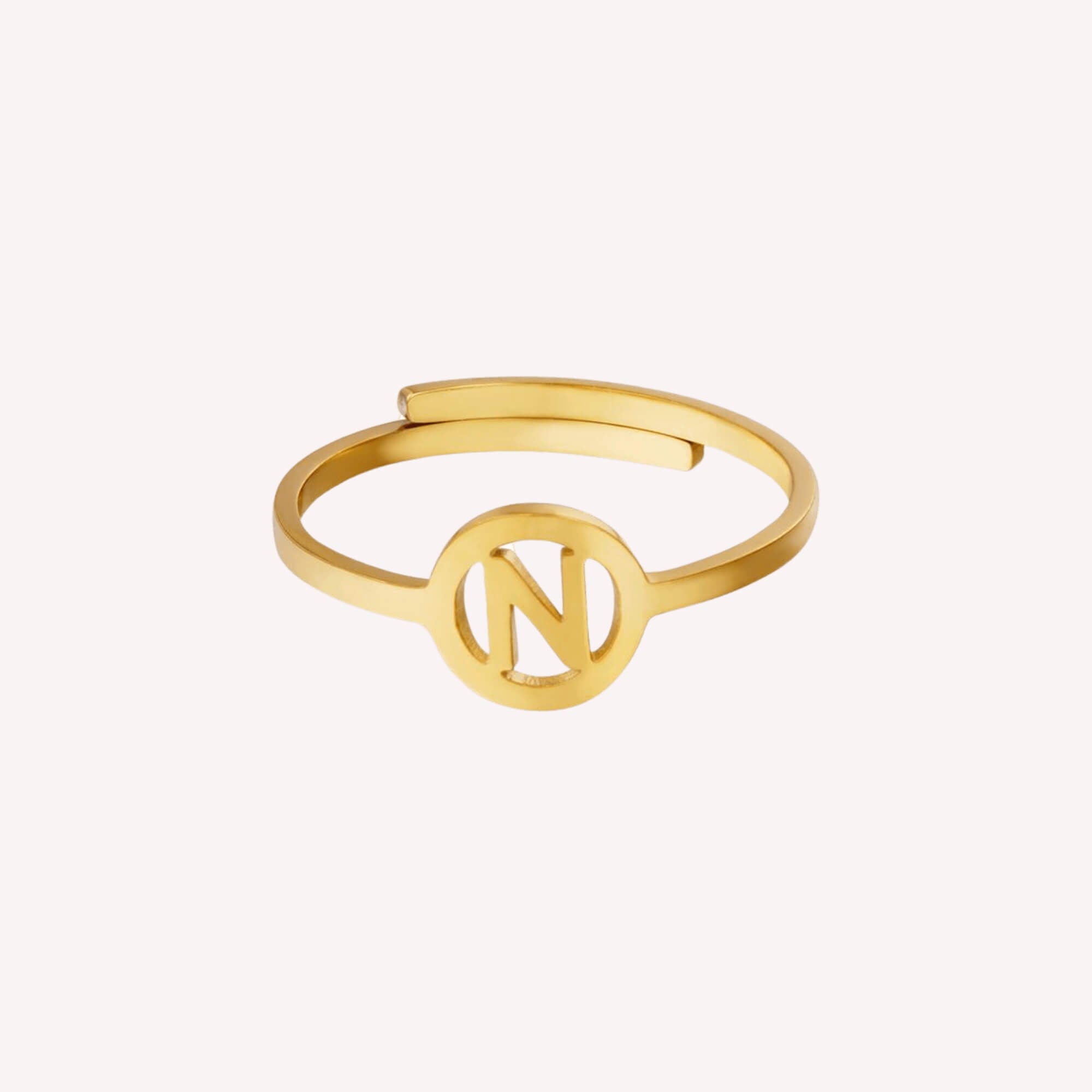 Gouden letter ring N – Verstelbare vrouwen ring met initiaal N.