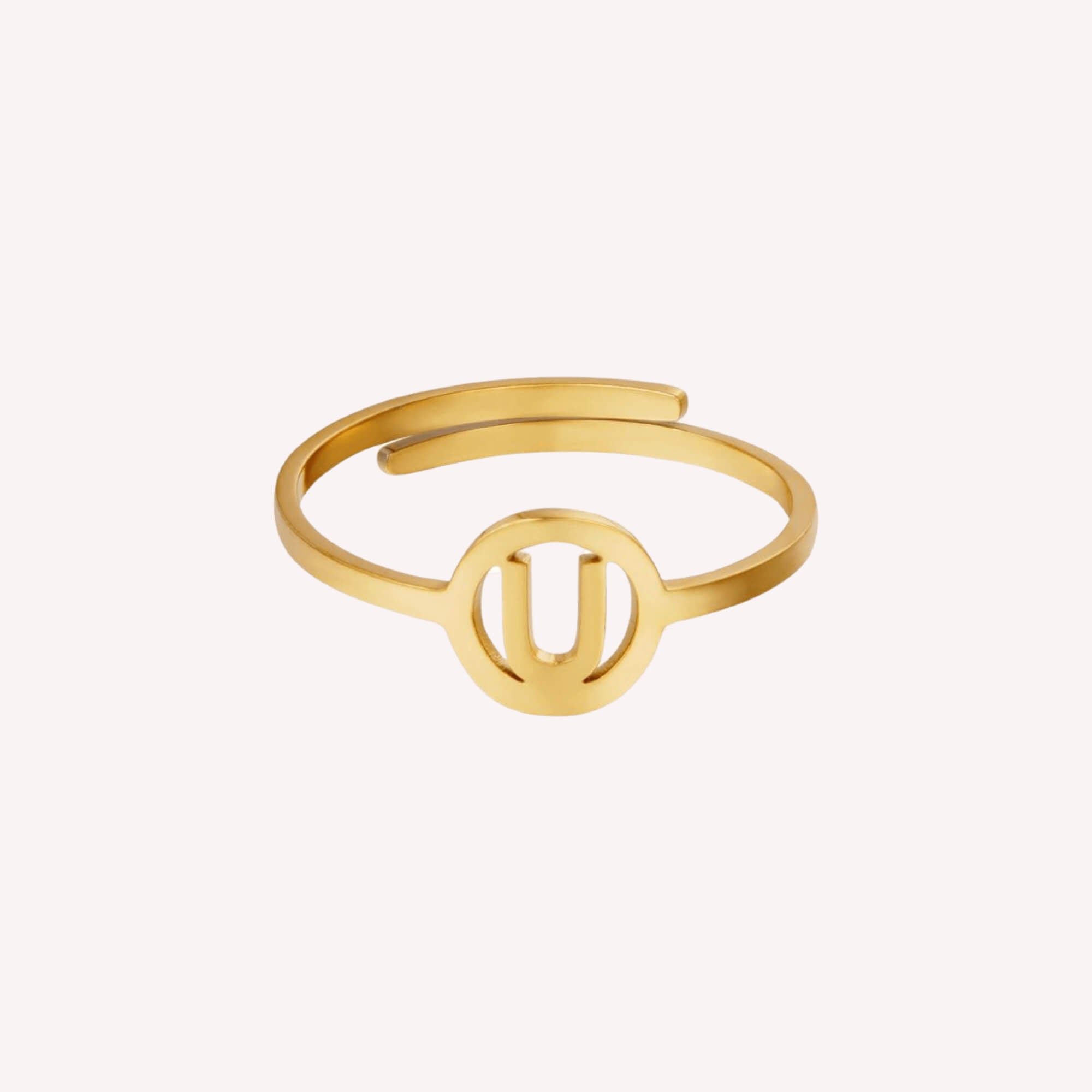 Gouden initiaal ring U – Persoonlijke vrouwen ring van roestvrij staal.