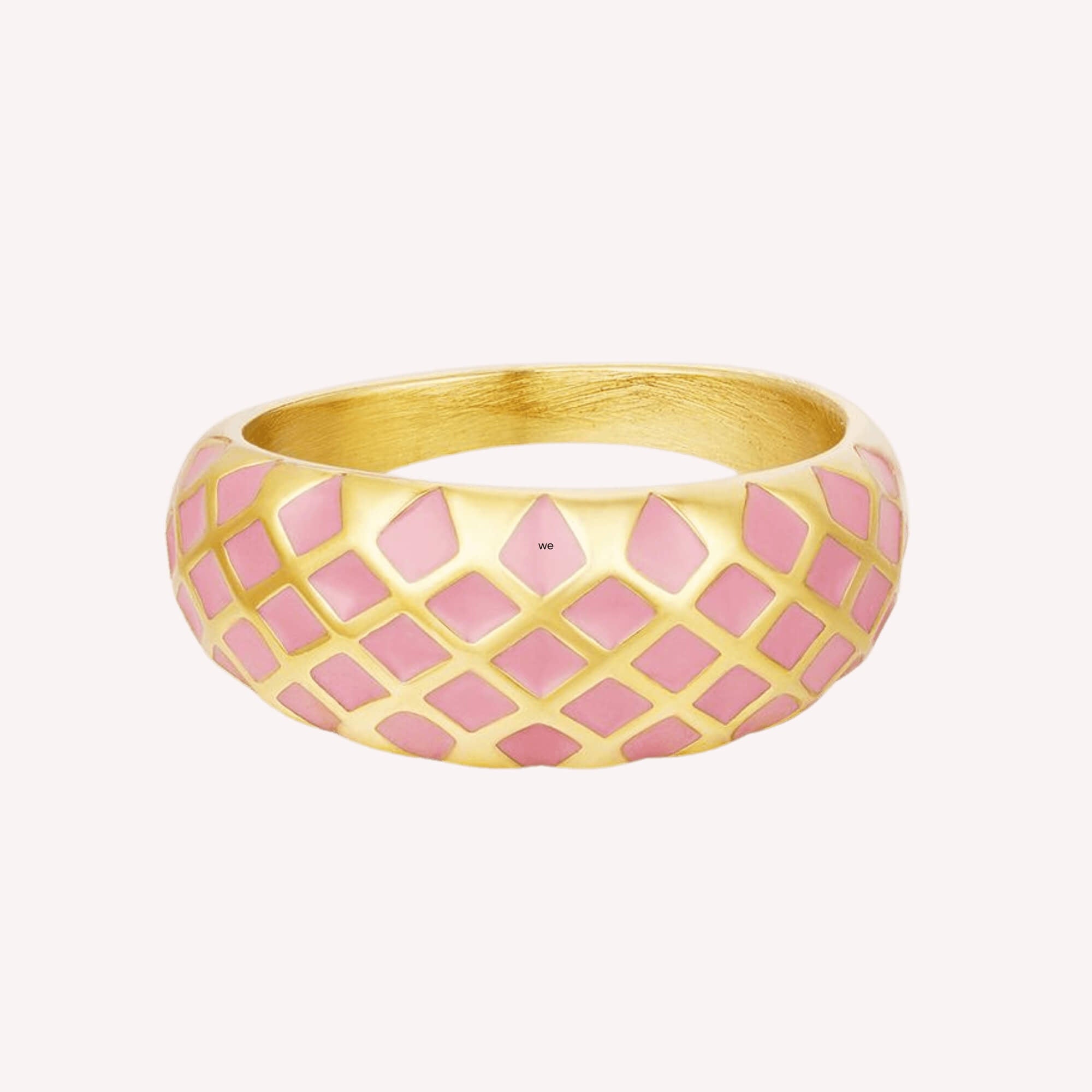 Honingraat ring een roze statement ring
