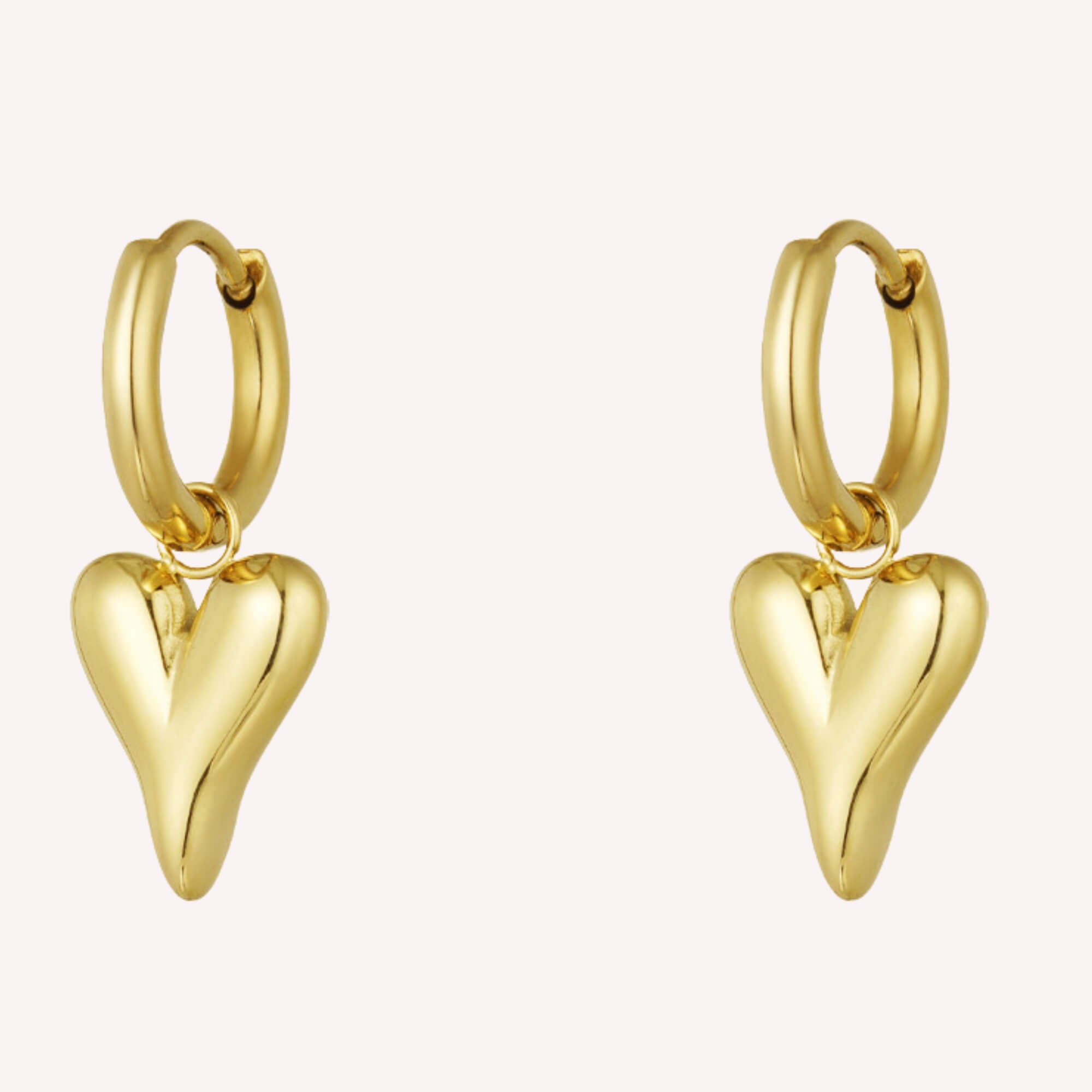 Gouden hartjes oorbellen, Hoop You Love Me, roestvrij staal en hypoallergeen.