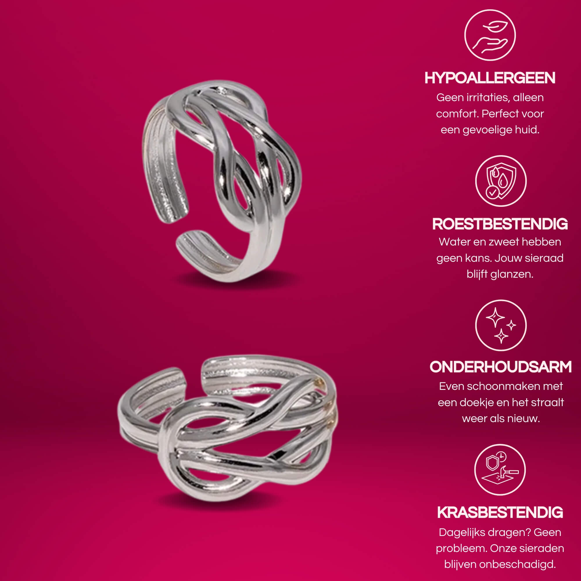 Zilveren Knot Your Average Ring: Zilveren verstelbare knoop ring verstelbaar van maat 17,35/7/54 t/m 20,25/10,5/64. Gemaakt van rvs.