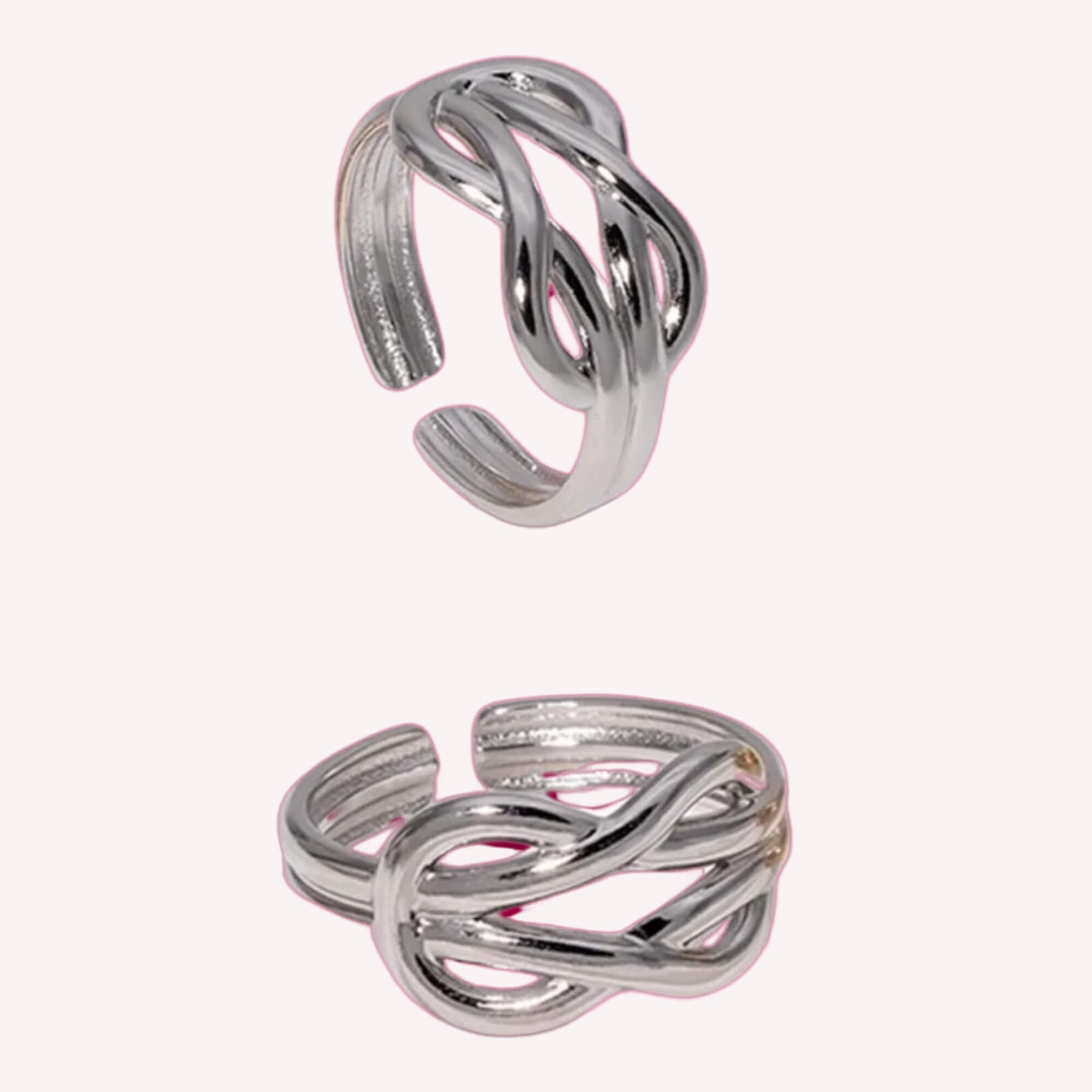 Zilveren Knot Your Average Ring: Zilveren verstelbare knoop ring verstelbaar van maat 17,35/7/54 t/m 20,25/10,5/64. Gemaakt van rvs.