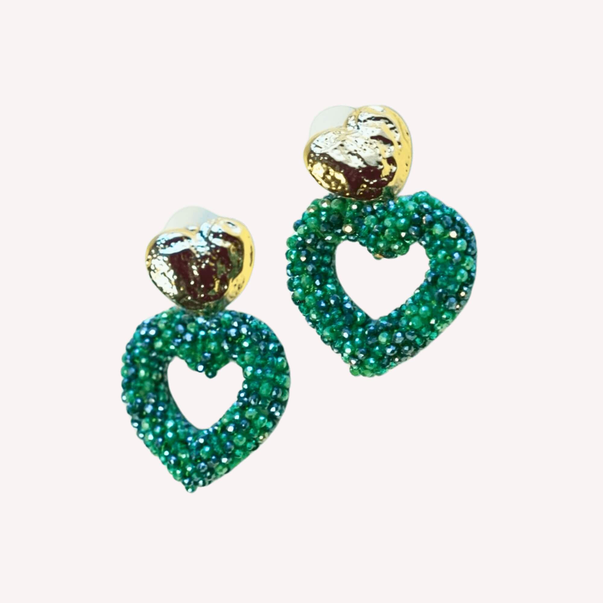 Heart of Beads oorbellen groen – grote groene kralen oorbellen in hartvorm.