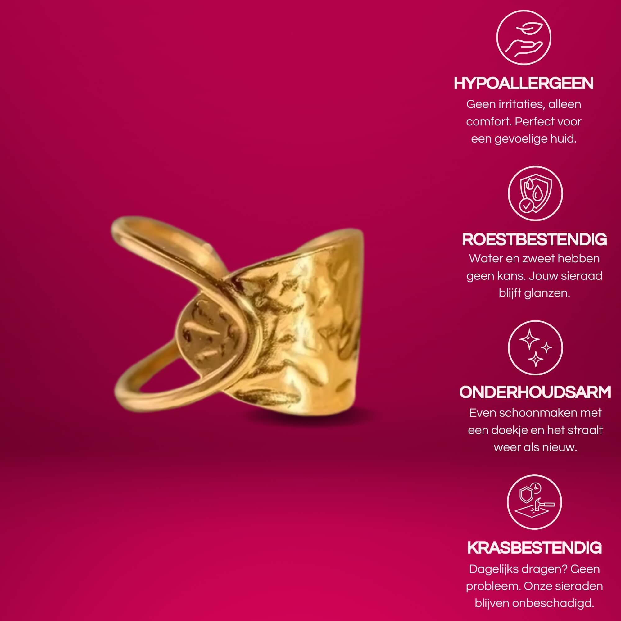 Meet Me in the Middle Ring goud: een verstelbare rvs ring die aan de ene kant dicht is en aan de andere kant open, komt samen in het midden.