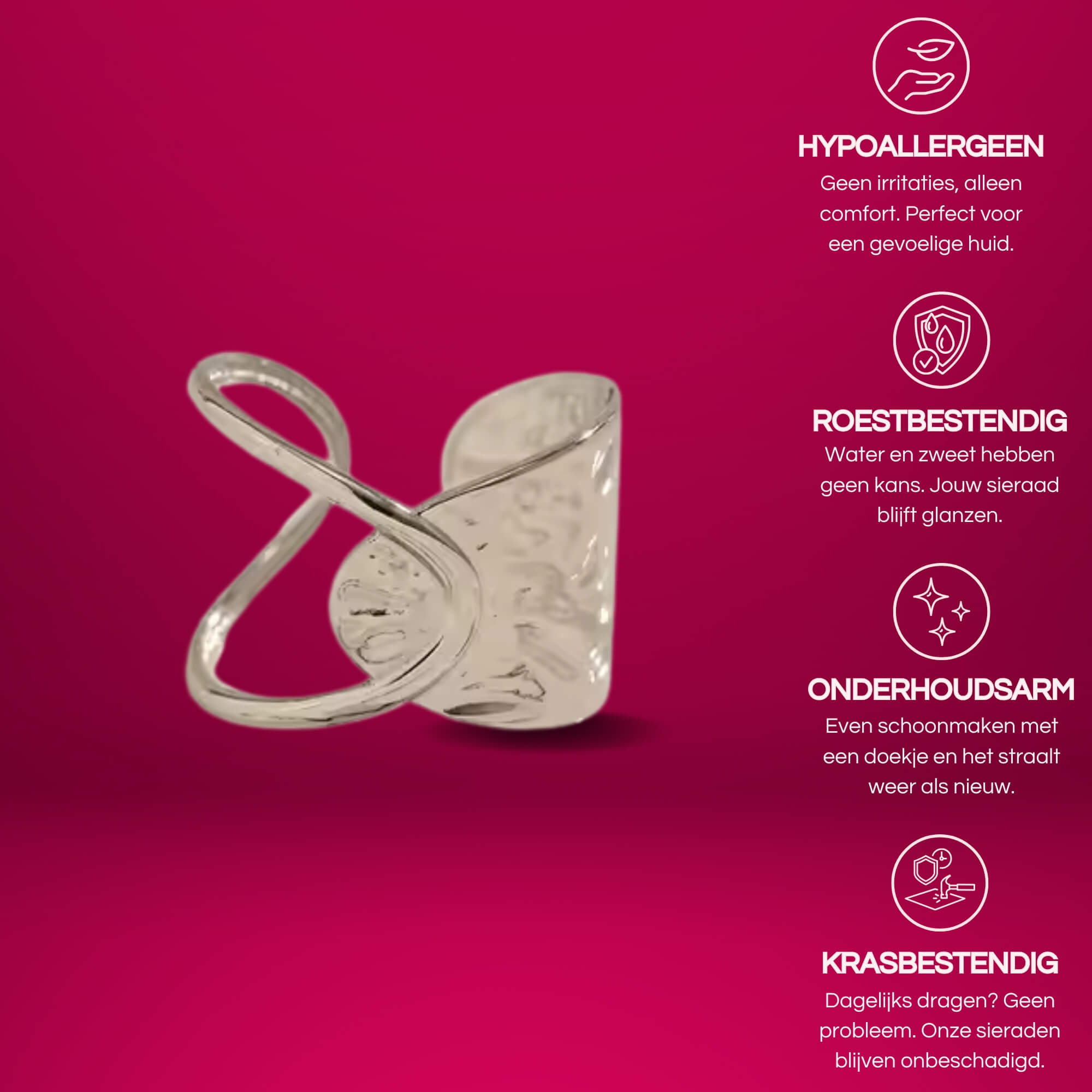 Meet Me in the Middle Ring zilver: een verstelbare rvs ring die aan de ene kant dicht is en aan de andere kant open, komt samen in het midden.