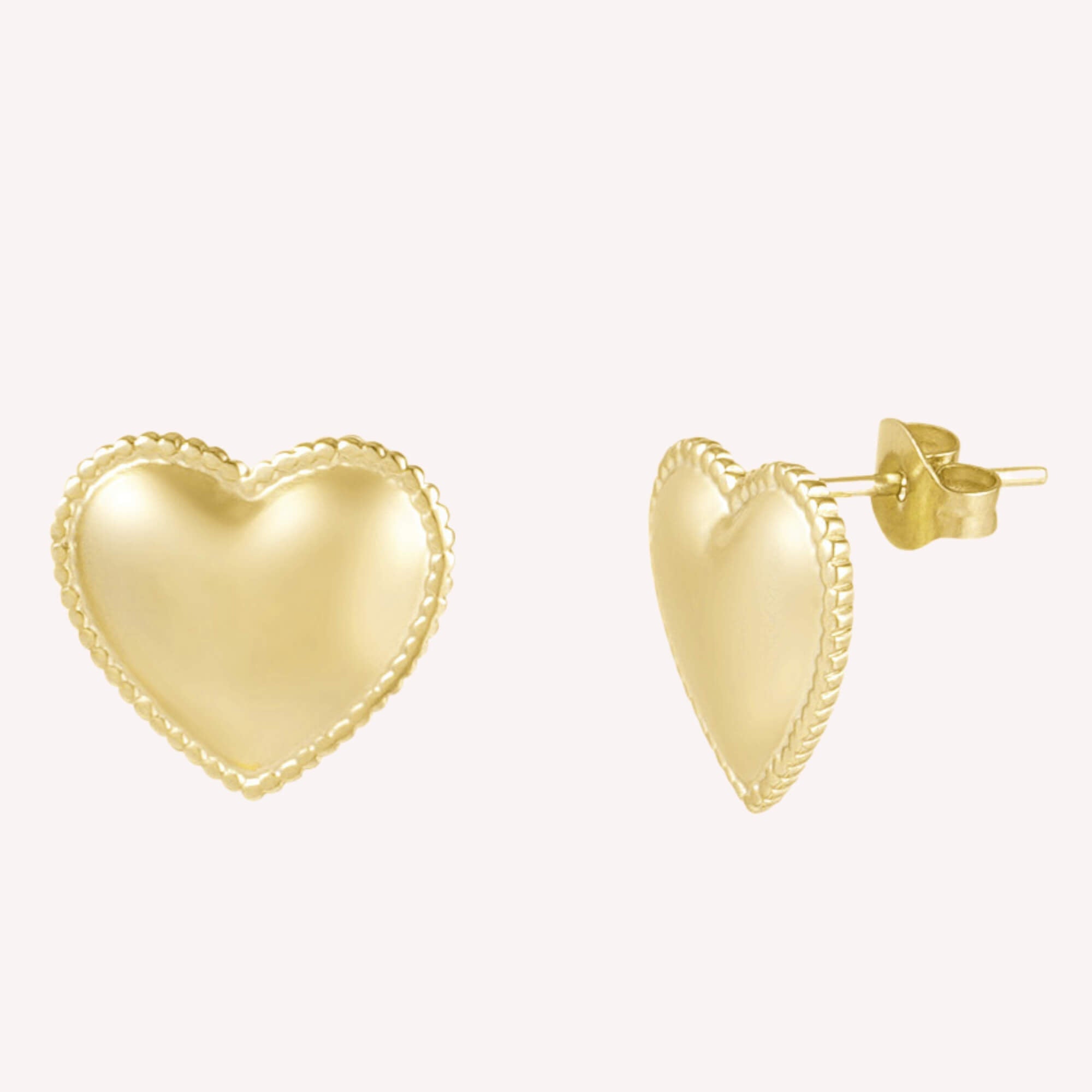 Gouden hartjes oorbellen, minimalistische studs van roestvrij staal.