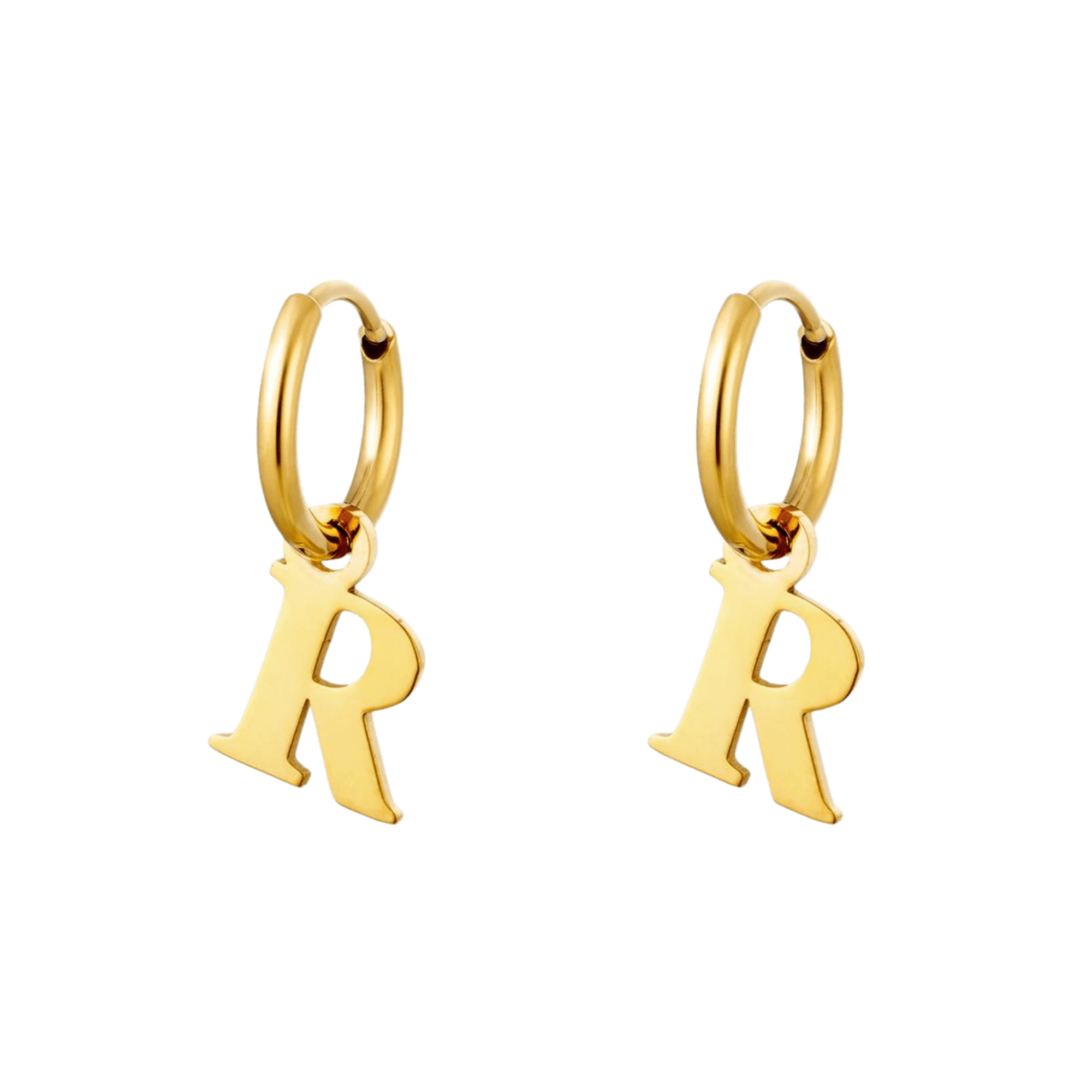 Initial Love Oorbel goud met letter R, past bij jouw dagelijkse ritueel – R letter oorbellen goud.