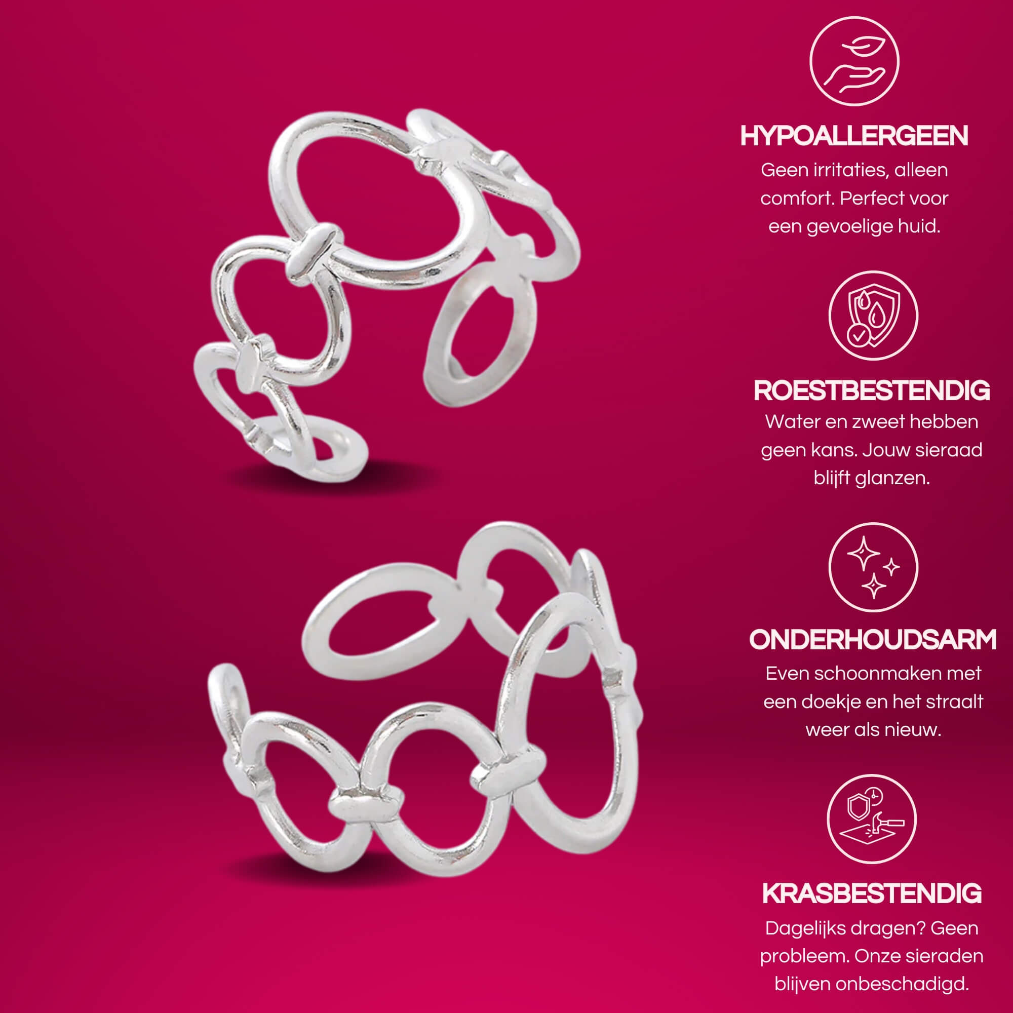 Zilveren Oh So Oval Rin – Elegant zilveren sieraad met een open ovaal ontwerp, verstelbaar en hypoallergeen.