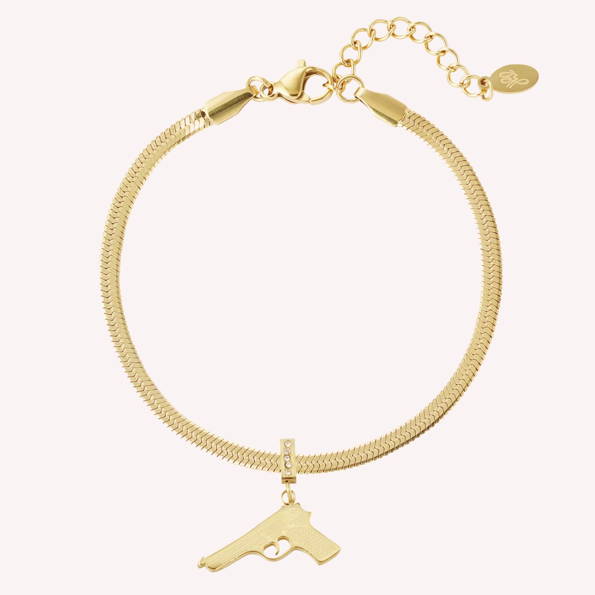Gouden pistool armband, vooraanzicht