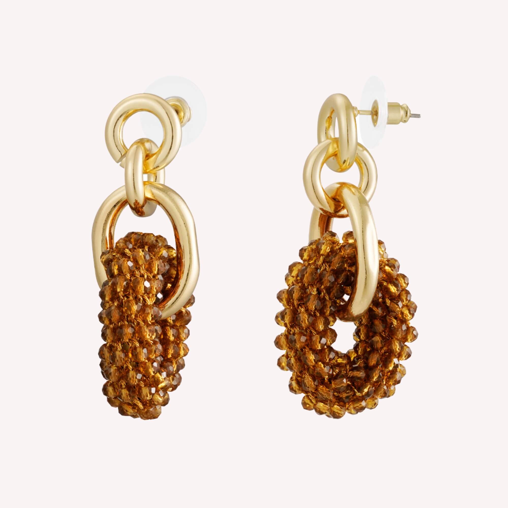 Golden Bond Beads statement oorbellen - bruine kralen oorbellen voor vrouwen.