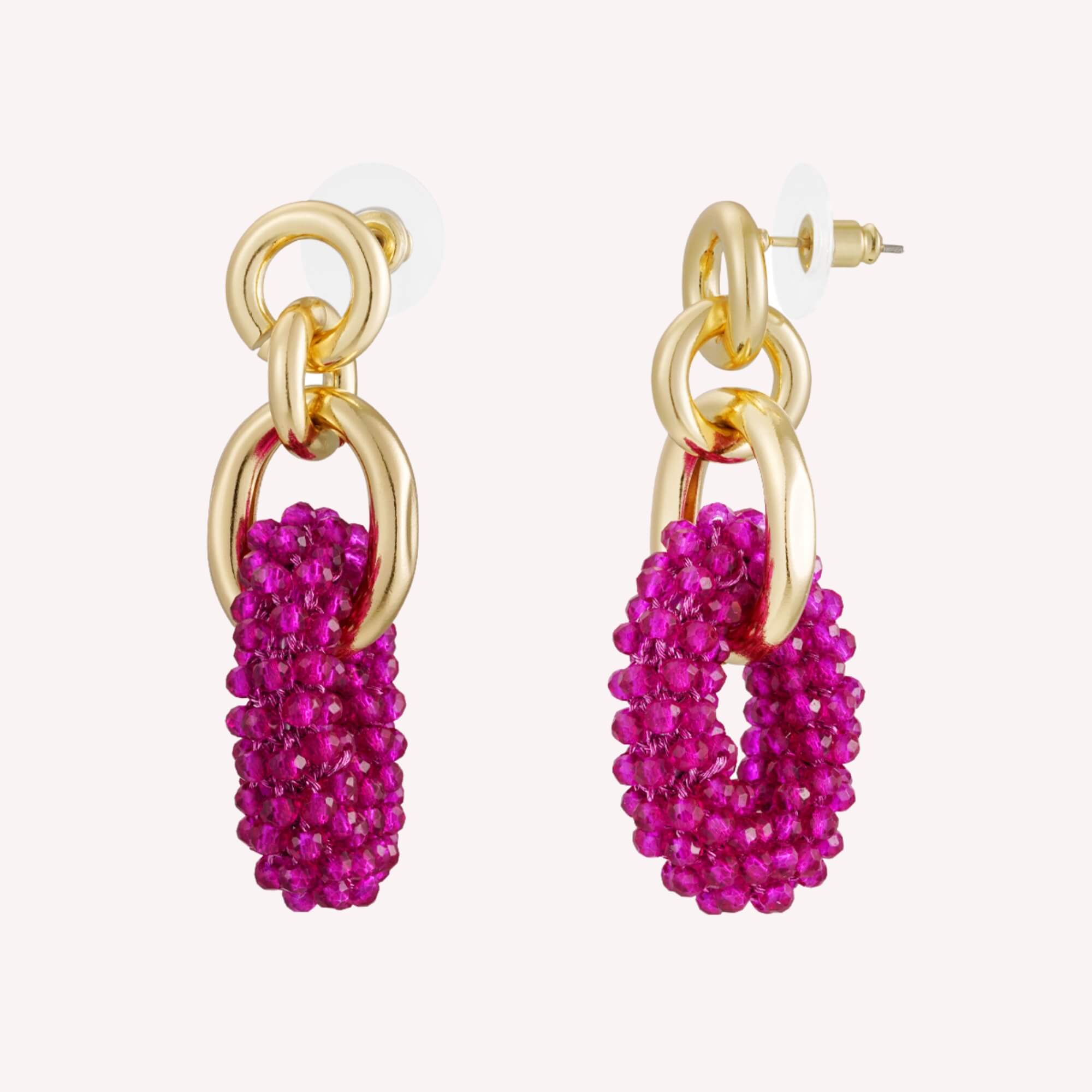 Fuchsia kralen statement oorbellen voor dames - Golden Bond Beads.