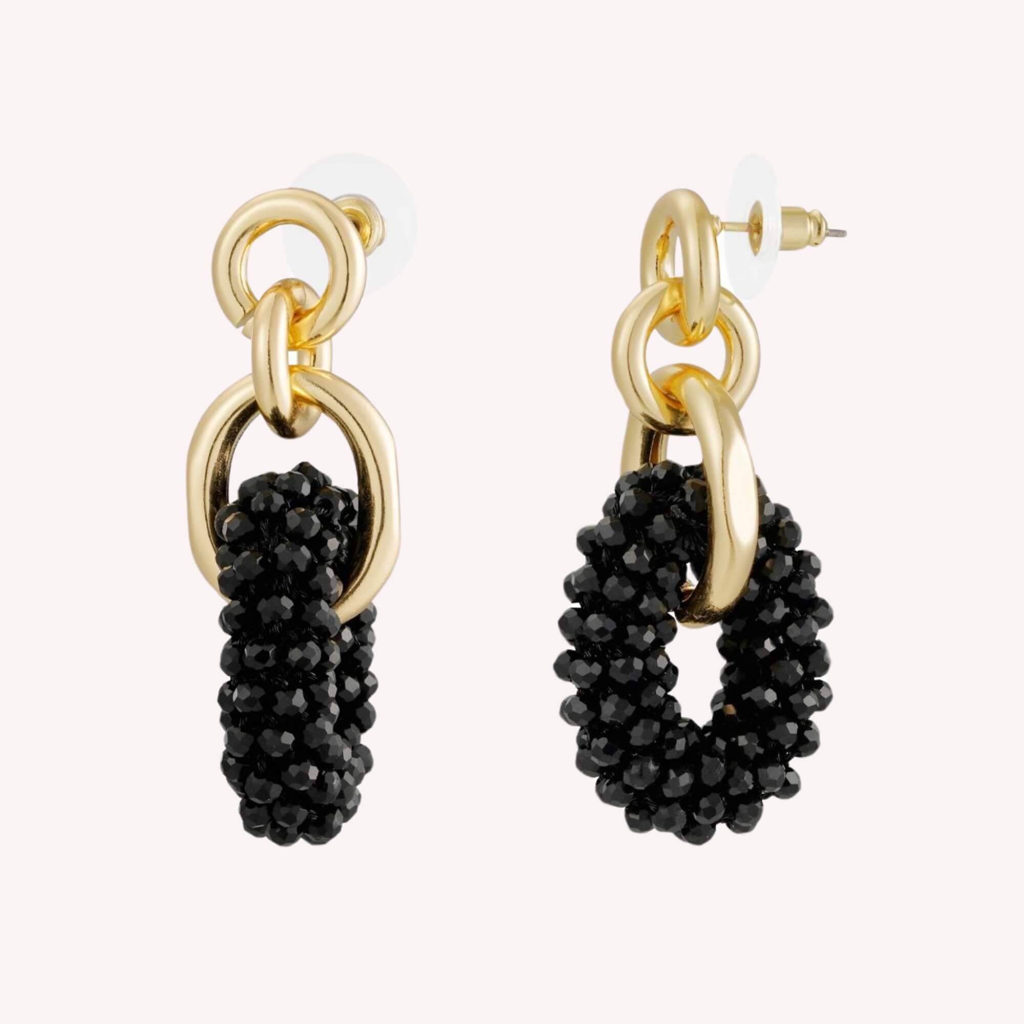Zwarte kralen oorbellen voor vrouwen - Golden Bond Beads.