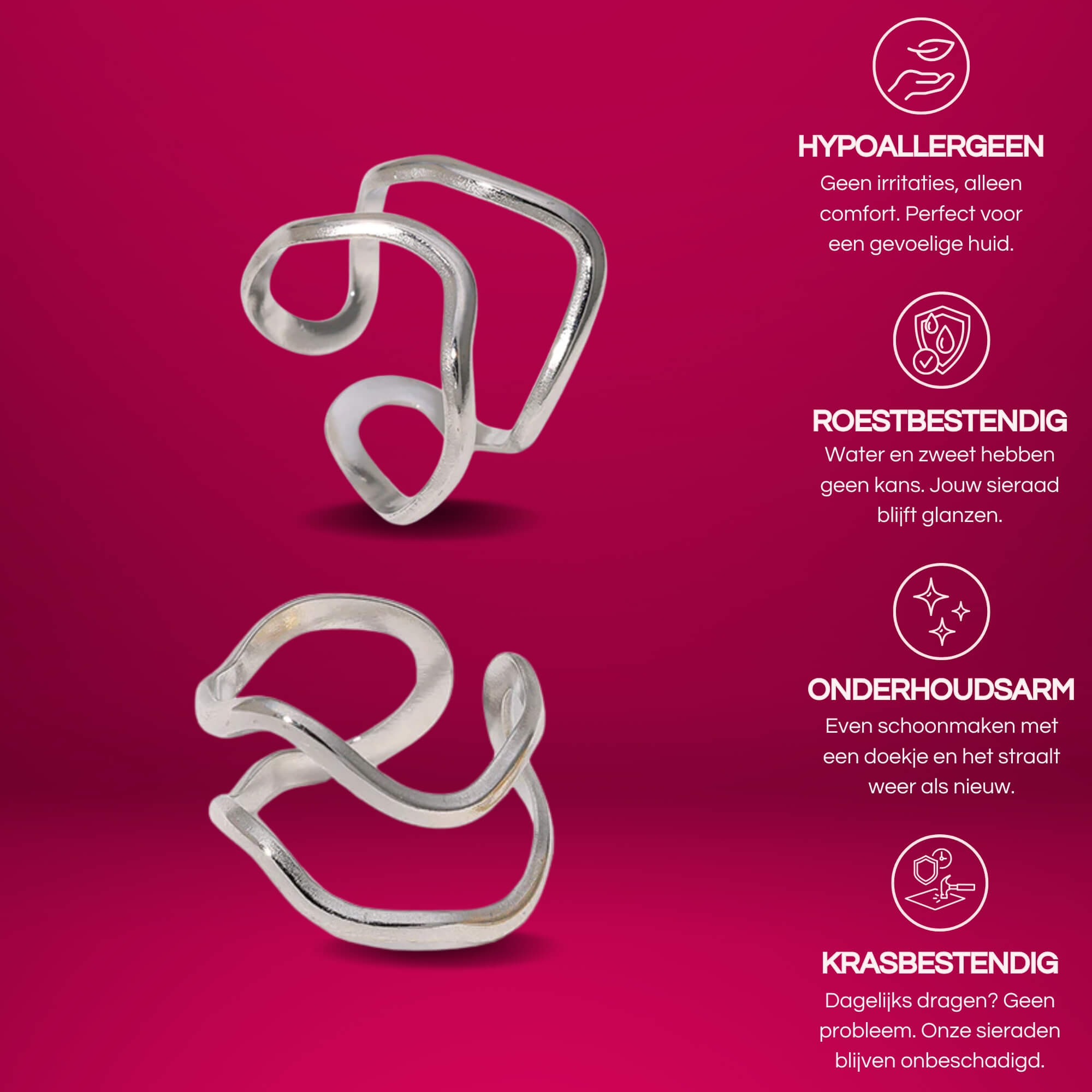 De zilveren Serene Waves Ring is verstelbaar van maat 15,7 tot 20. De ring is hypoallergeen dus perfect voor de vrouw met een gevoelige huid.