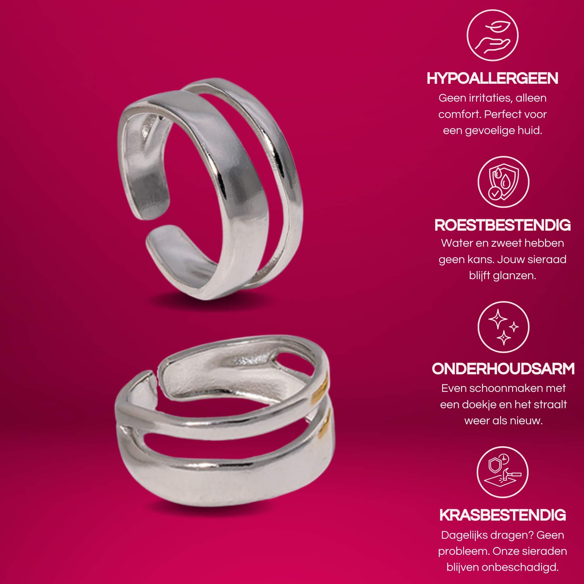 Through Thick and Thin Ring in zilver – een subtiele en betekenisvolle verstelbare ring van hypoallergeen roestvrij staal.