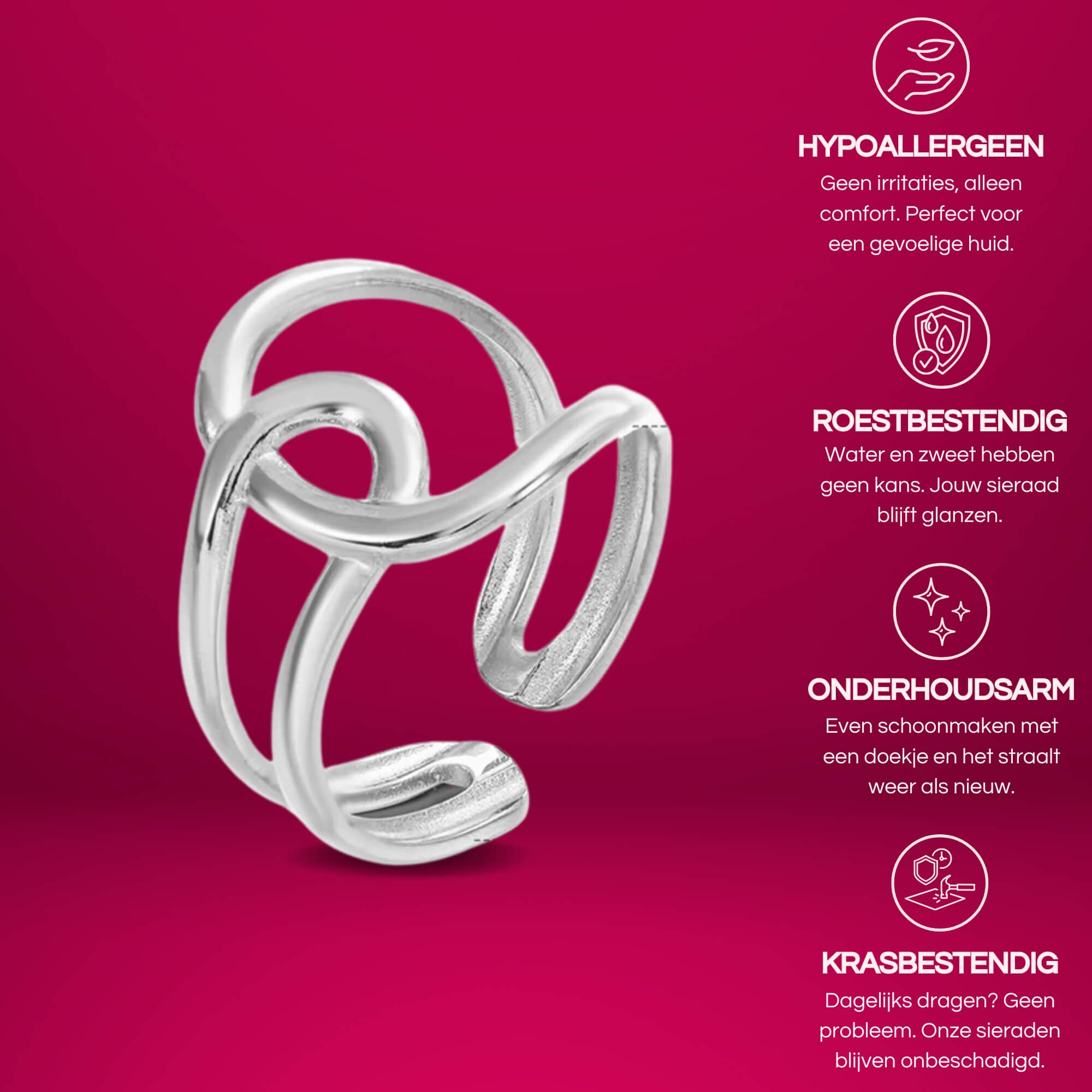 Tied to You Ring in zilver – subtiele en stijlvolle verstelbare ring, gemaakt van hypoallergeen roestvrij staal. Minimalistisch en chic.
