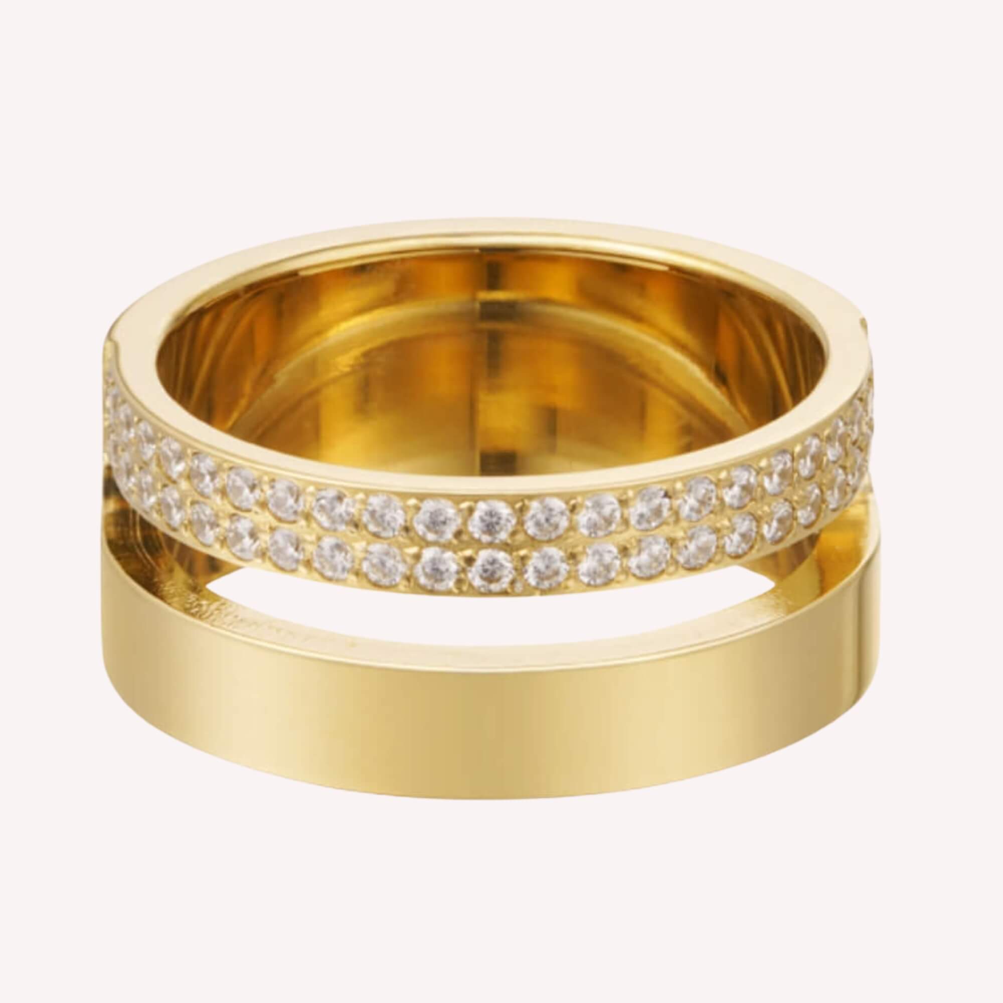 Twice the Sparkle Ring goud - een gold plated roestvrij stalen ring met zirkonium steentjes.