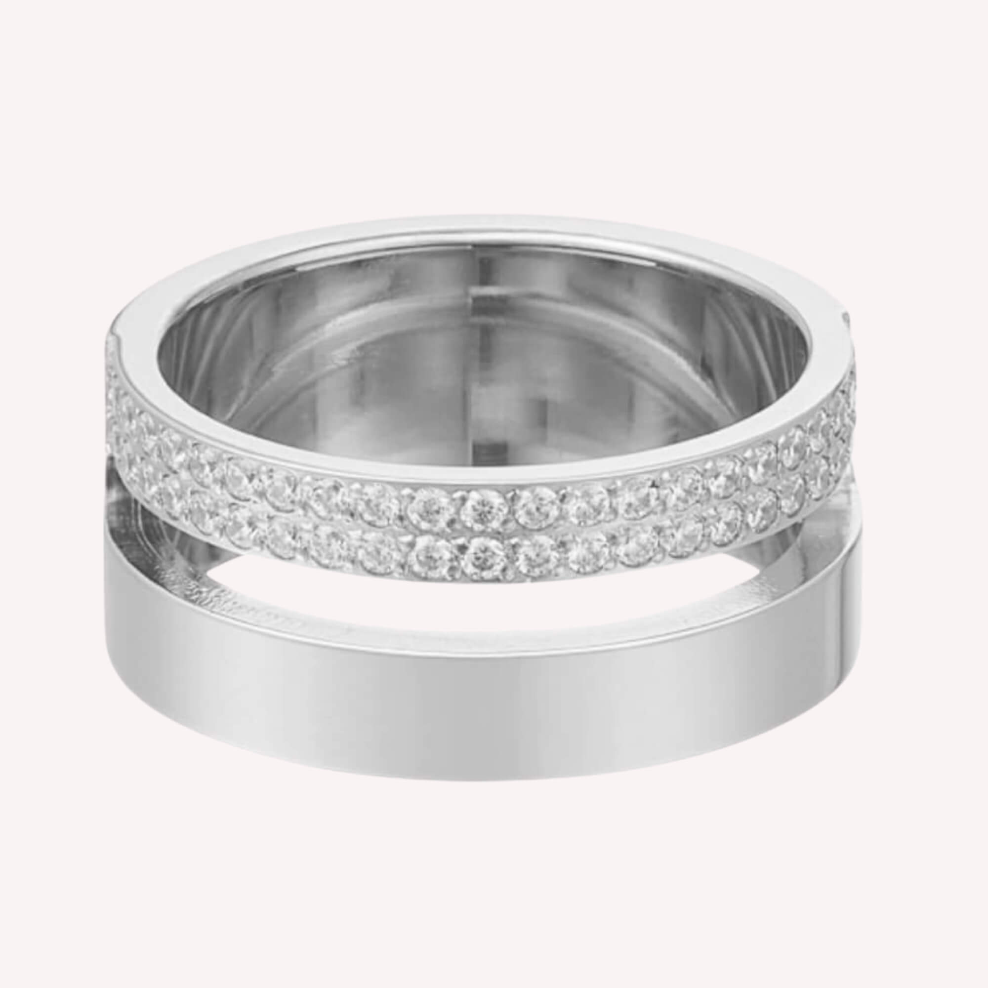 Twice the Sparkle Ring zilver - een zilveren roestvrij stalen statement ring voor vrouwen met zirkonium.