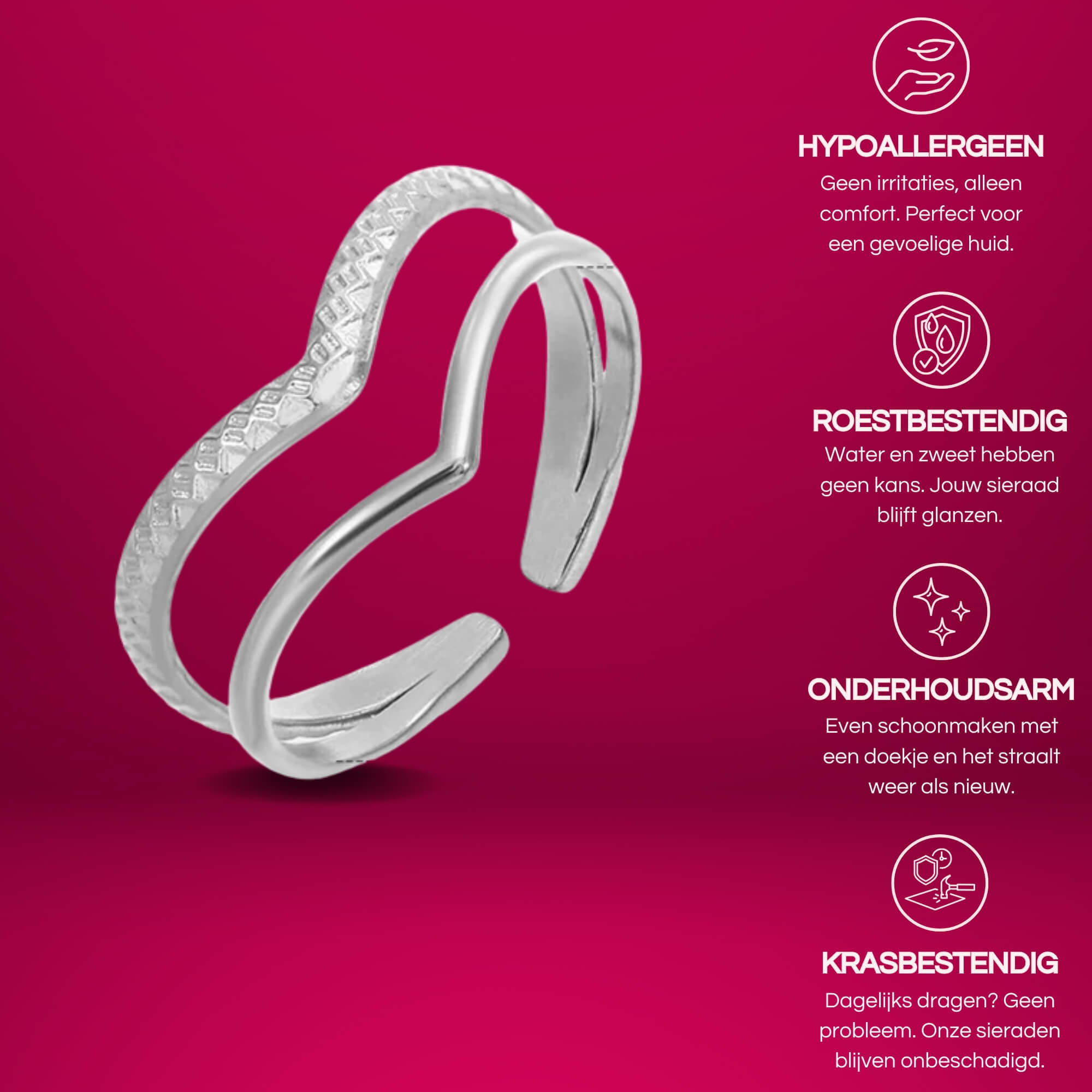 De Twice as Nice Ring is een dubbel ring die makkelijk verstelbaar is. Dit is de zilveren variant.