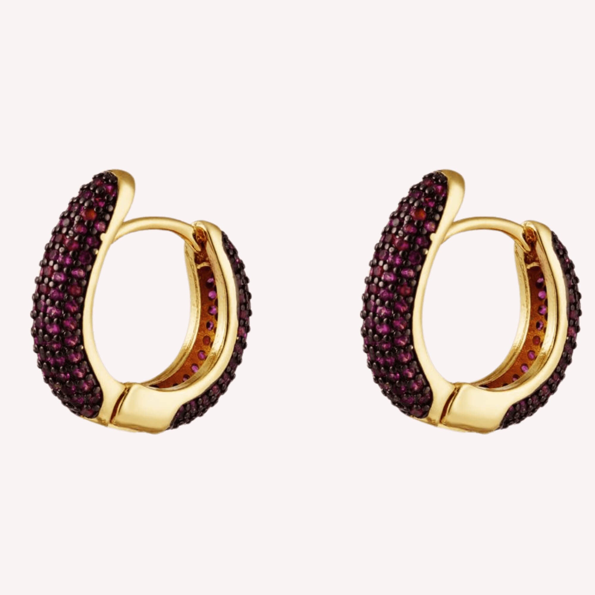 Twinkle ‘n’ Round Oorbellen fuchsia – zirkonia oorbellen in roze tint, gekleurde zirkonium oorbellen voor vrouwen.