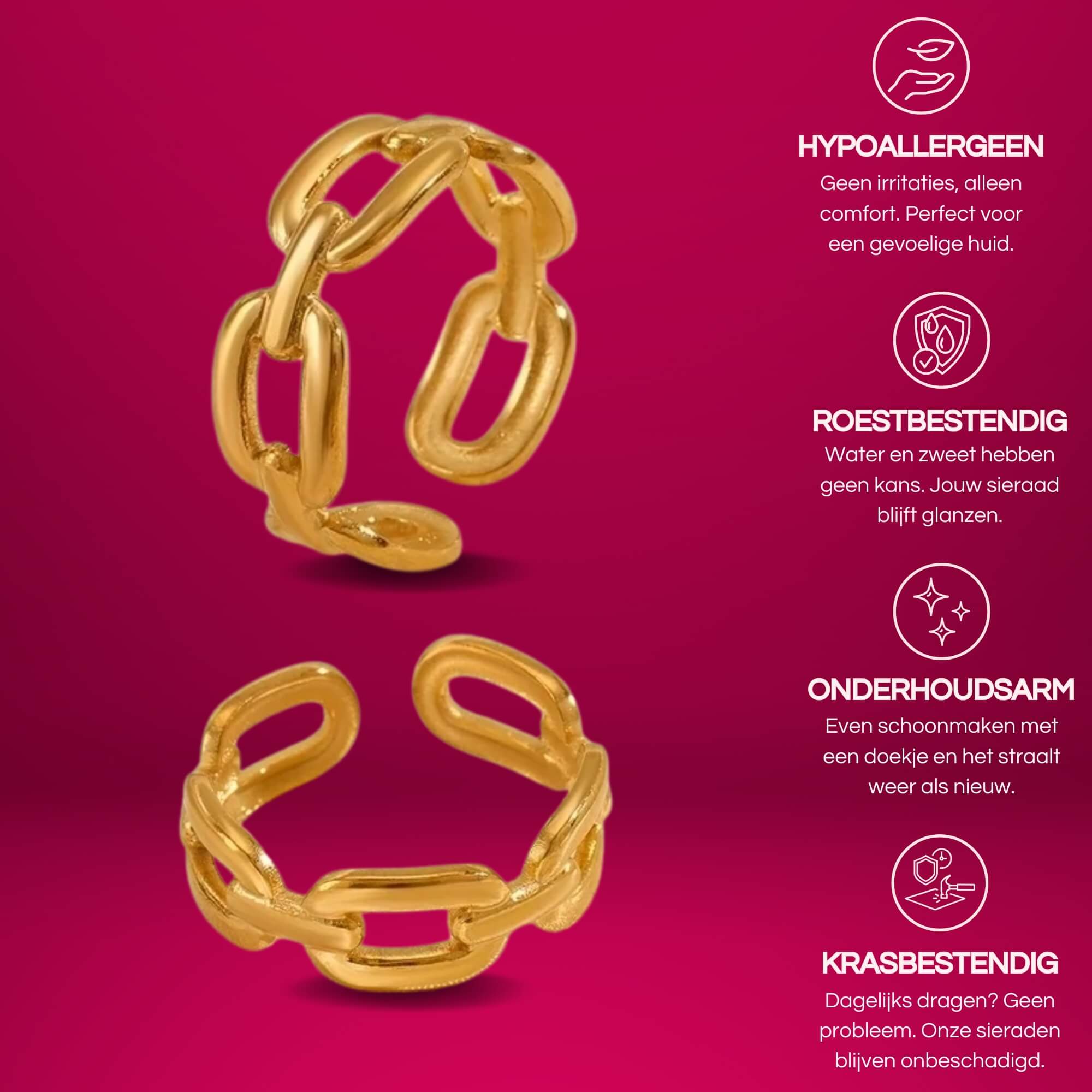 Gouden Unbreakable Bond Ring – Tijdloze verstelbare chain ring, een symbool van kracht & verbinding.