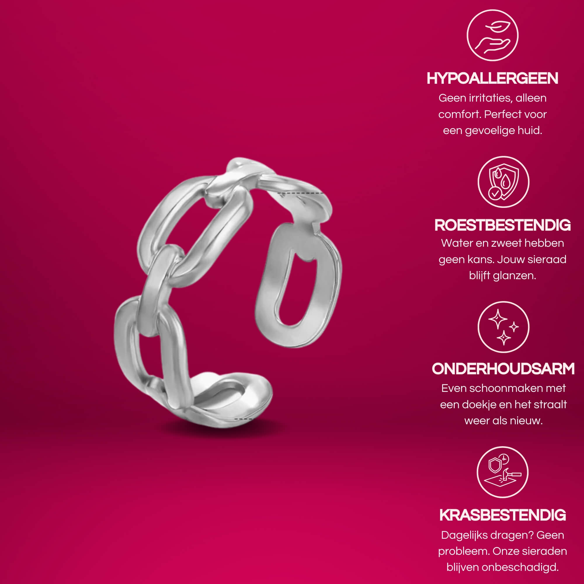 Zilveren Unbreakable Bond Ring - Elegante ring met een gedetailleerd kettingdesign, perfect voor een bold & sophisticated look.