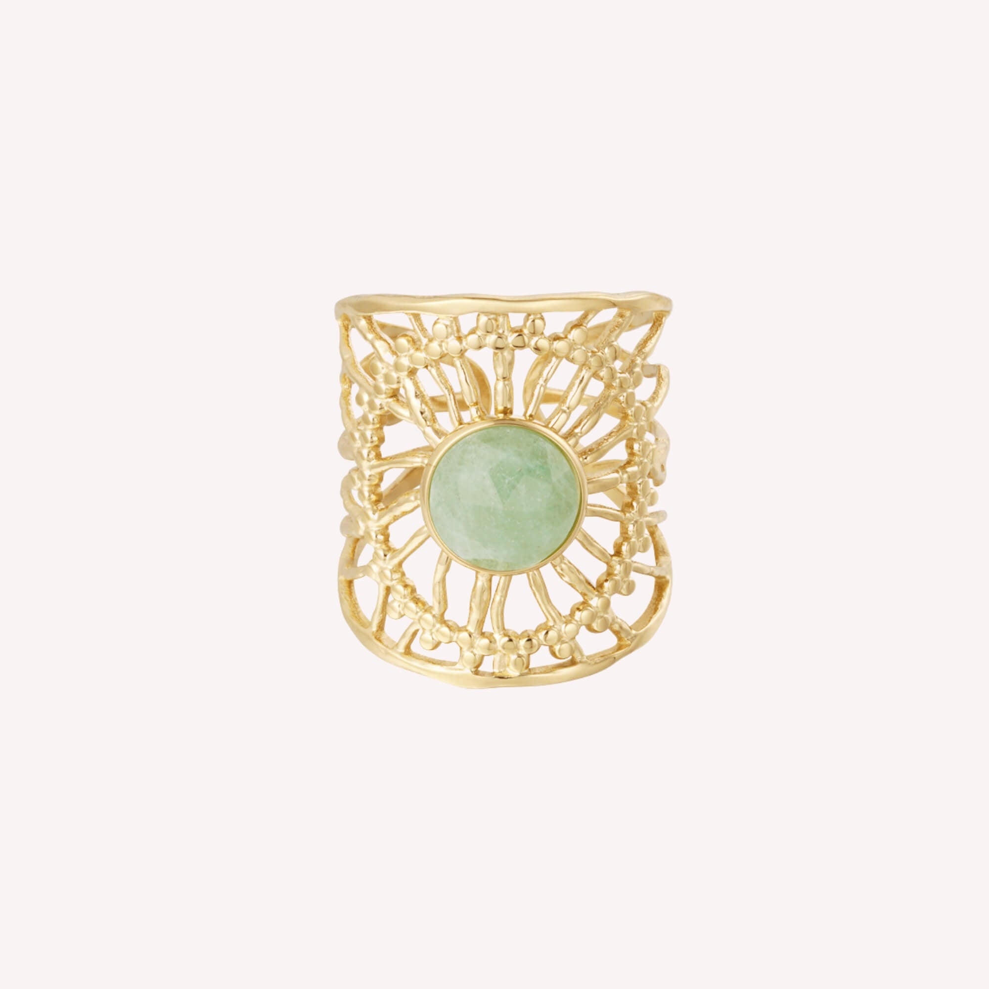 Gouden roestvrij stalen ring met mint natuursteen