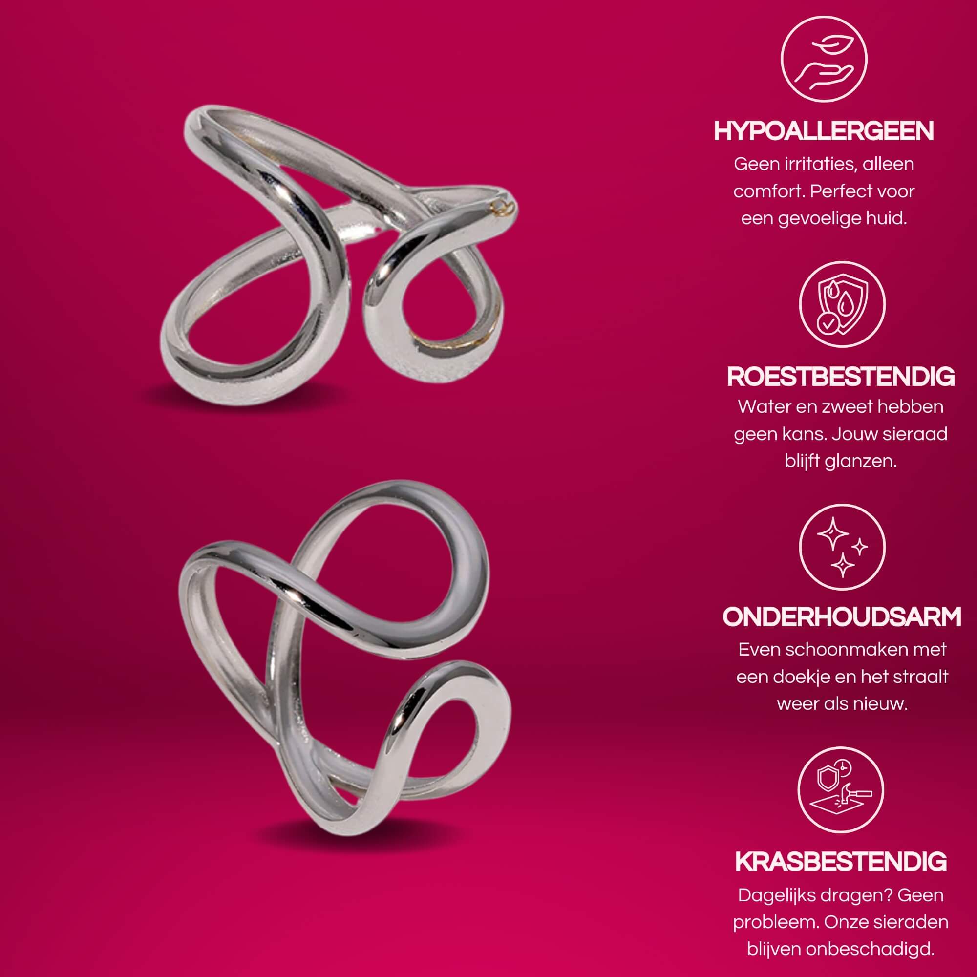Zilveren Where We Meet Ring. Een ring die aan de achterkant kruist en aan de voorkant met rondingen samenkomt. Verstelbaar van maat 19 t/m 22.