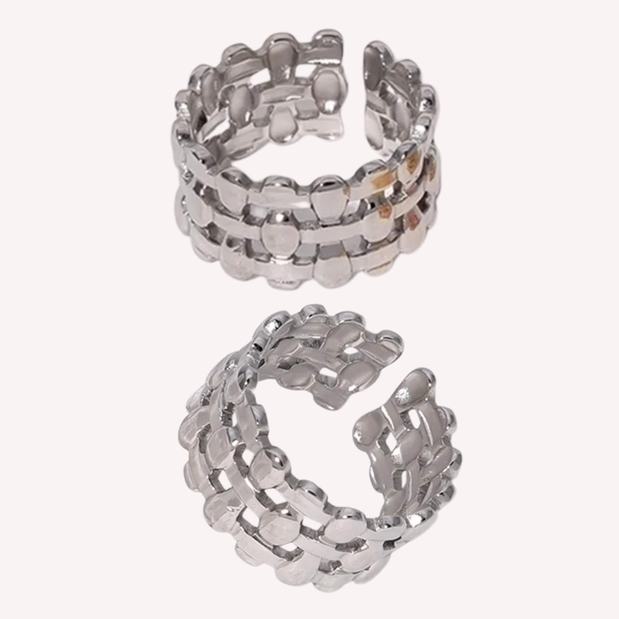 Zilveren Dripping Gold Ring – Luxe ring met een speels ontwerp van 3 lagen, verbonden in een vloeiende vorm. Tijdloos en elegant.