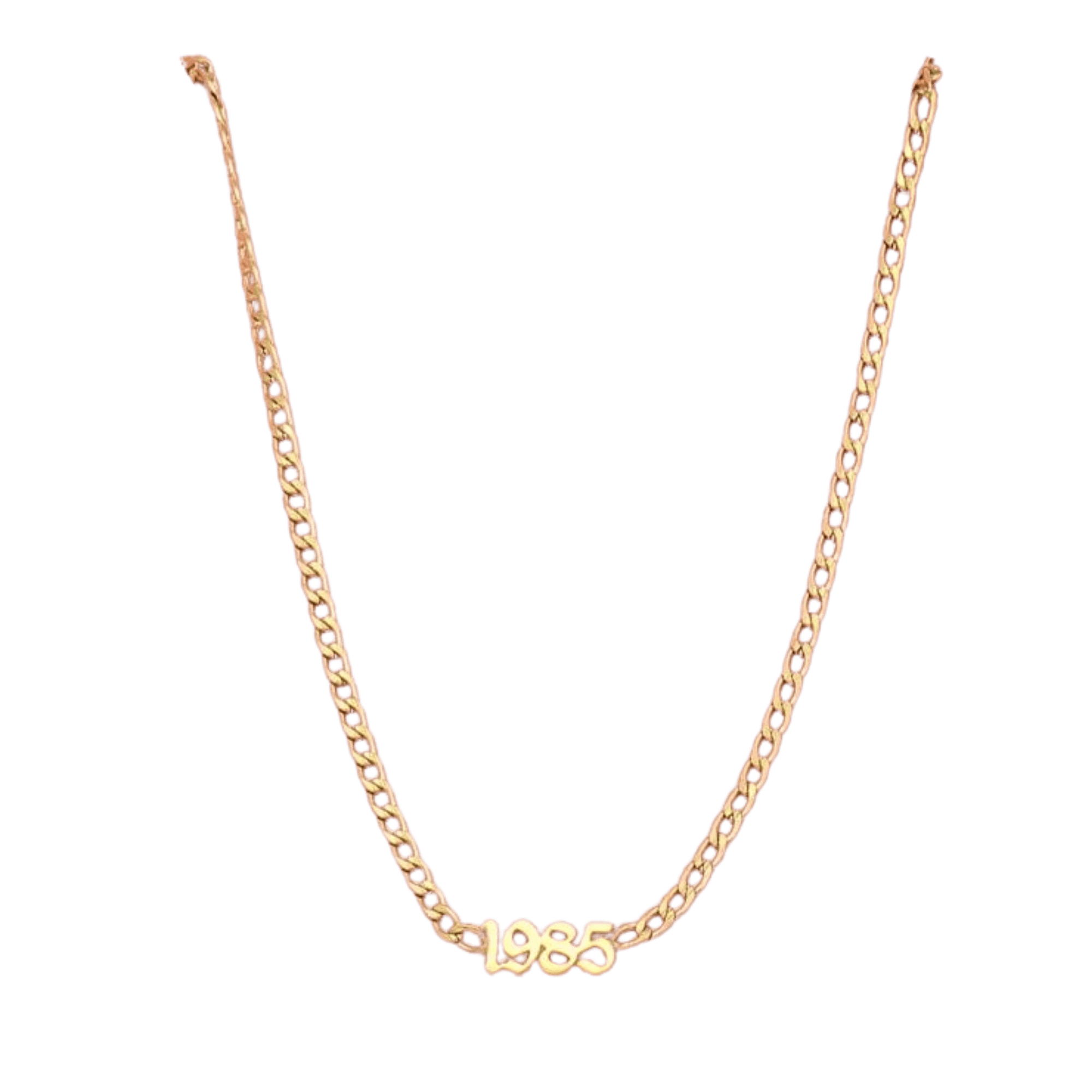 Gouden ketting met jaartal 1985, nikkelvrije vrouwen ketting.