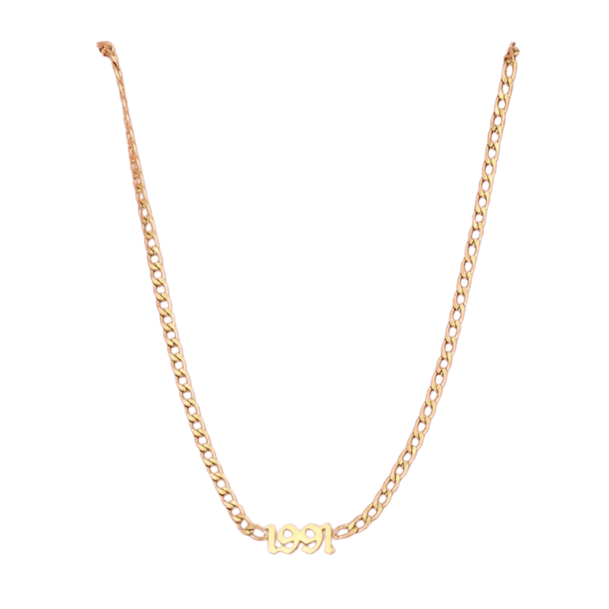 Gouden nikkelvrije vrouwen ketting met jaartal 1991.