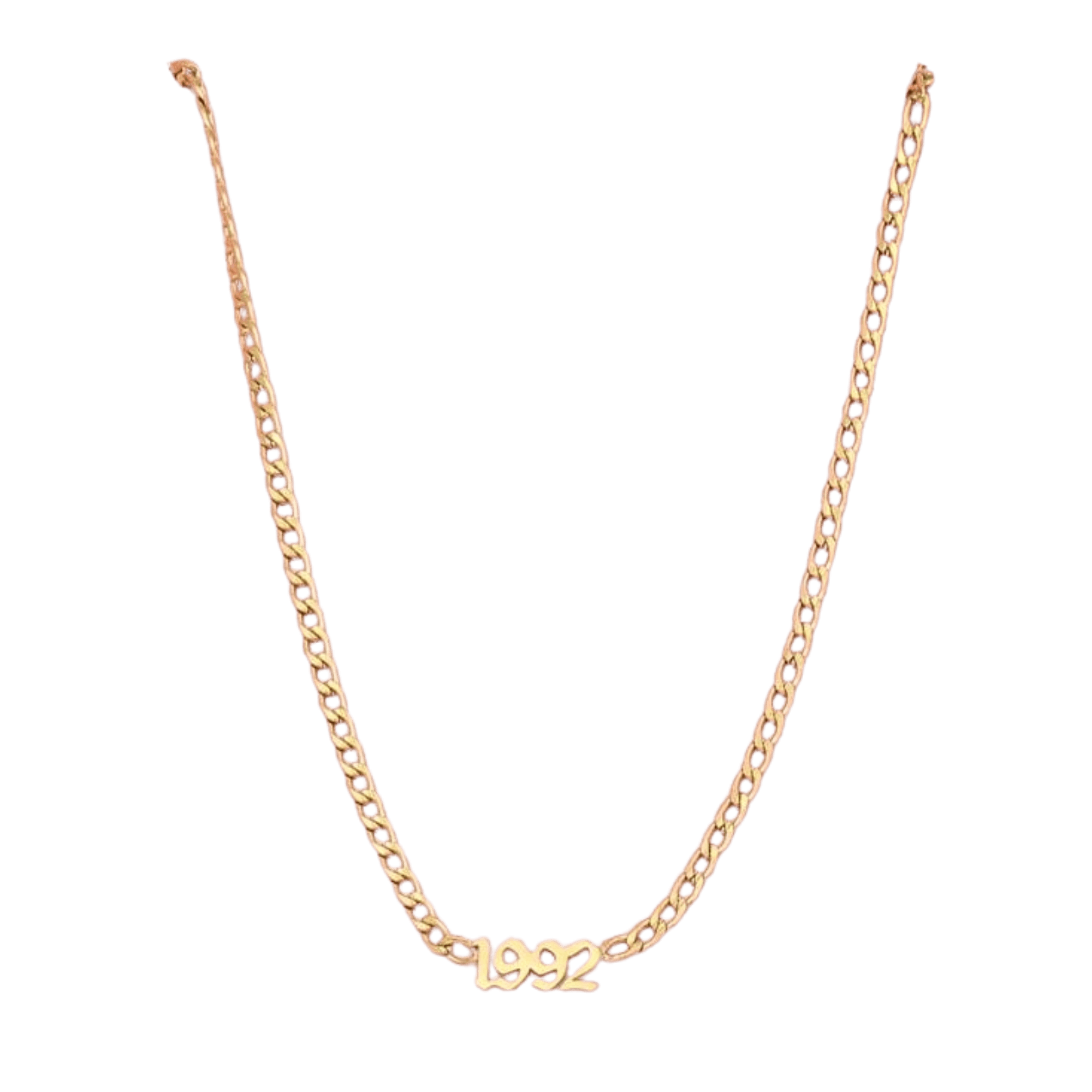 Ketting met jaartal 1992, gouden nikkelvrije vrouwen ketting.