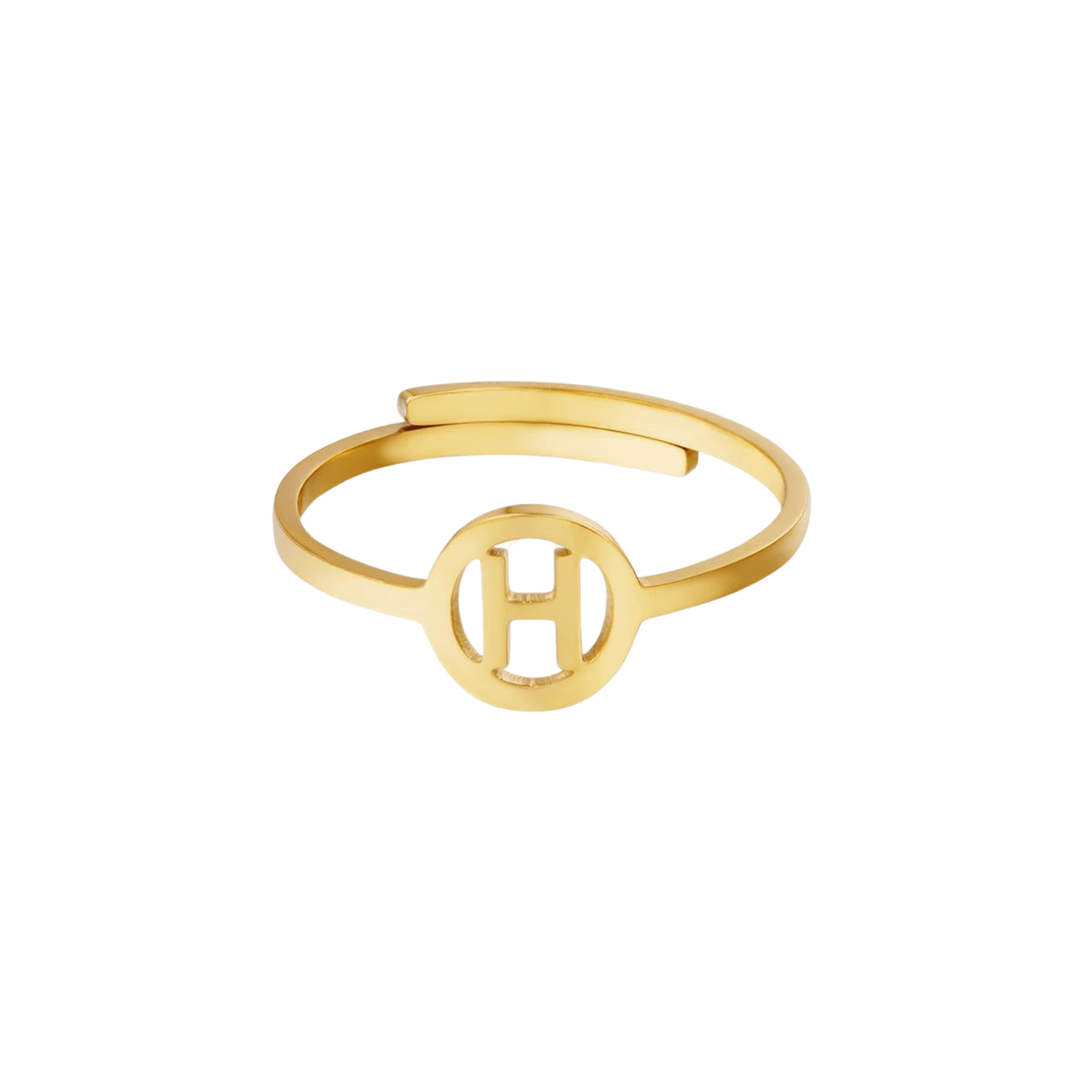 Gouden verstelbare ring met letter H.